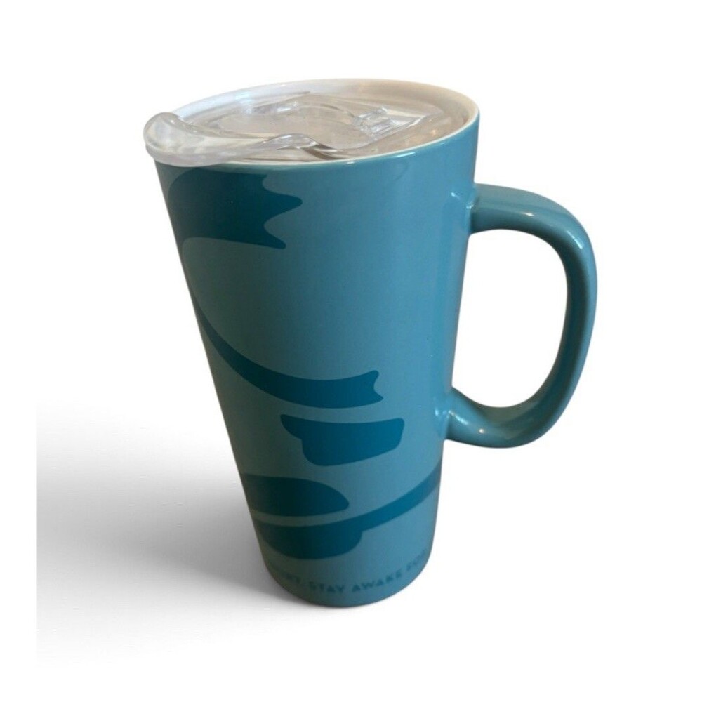 Caribou Coffee Mug 18 oz Travel Tumbler Ceramic Blue Lid 2022 Life Is Short